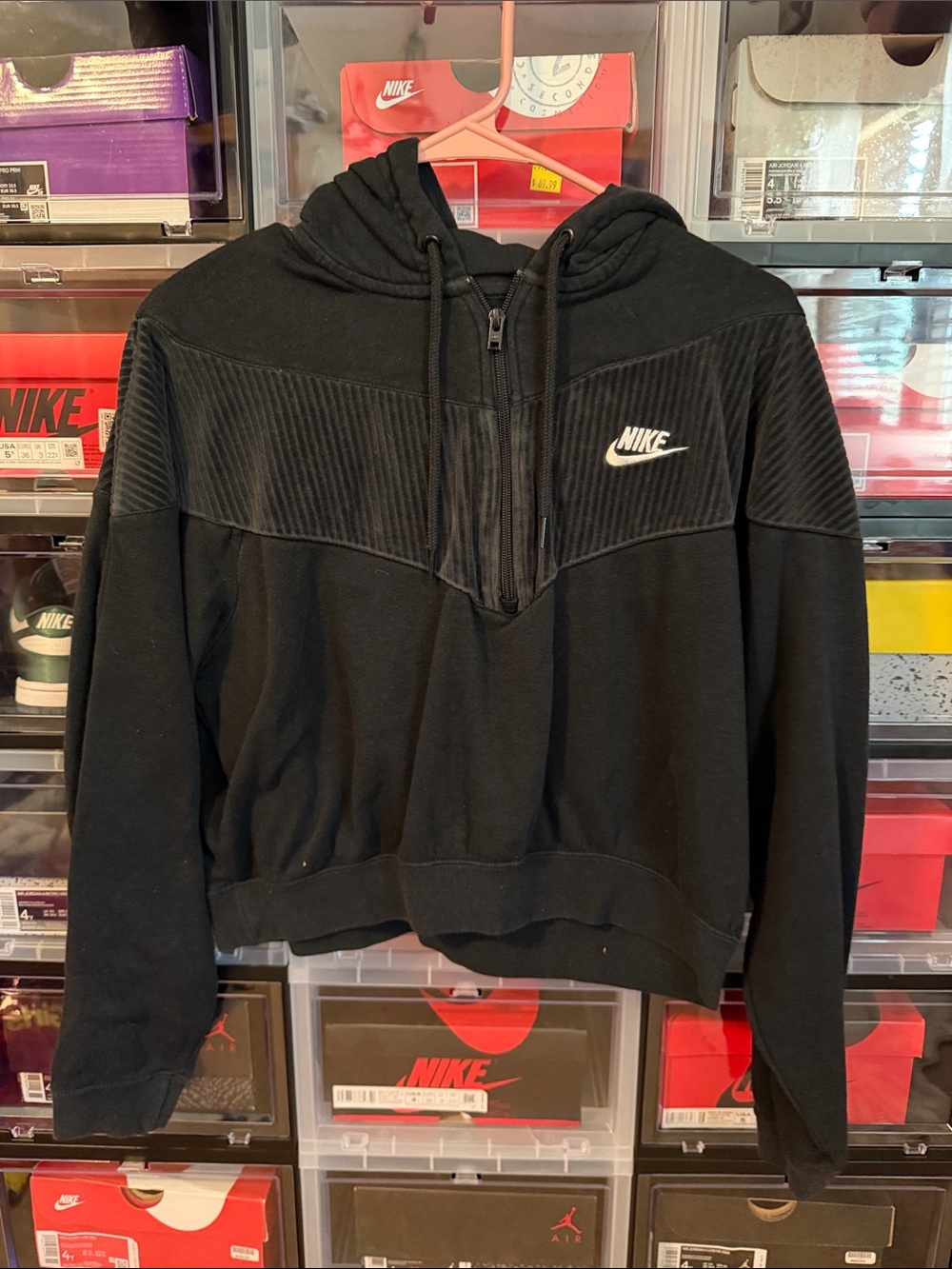 Nike Black Ribbed Quarter-Zip Hooded Pullover